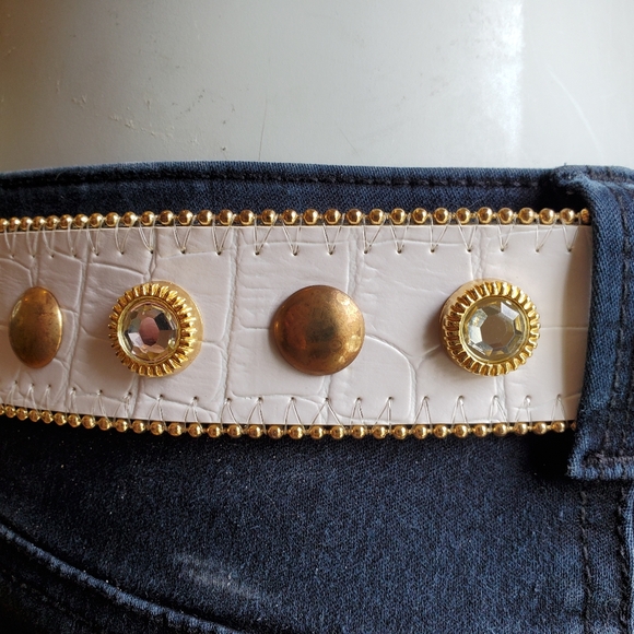 Vintage 90s Boho Styled Rhinestone Snakeskin Belt with large Buckle - Picture 4 of 5